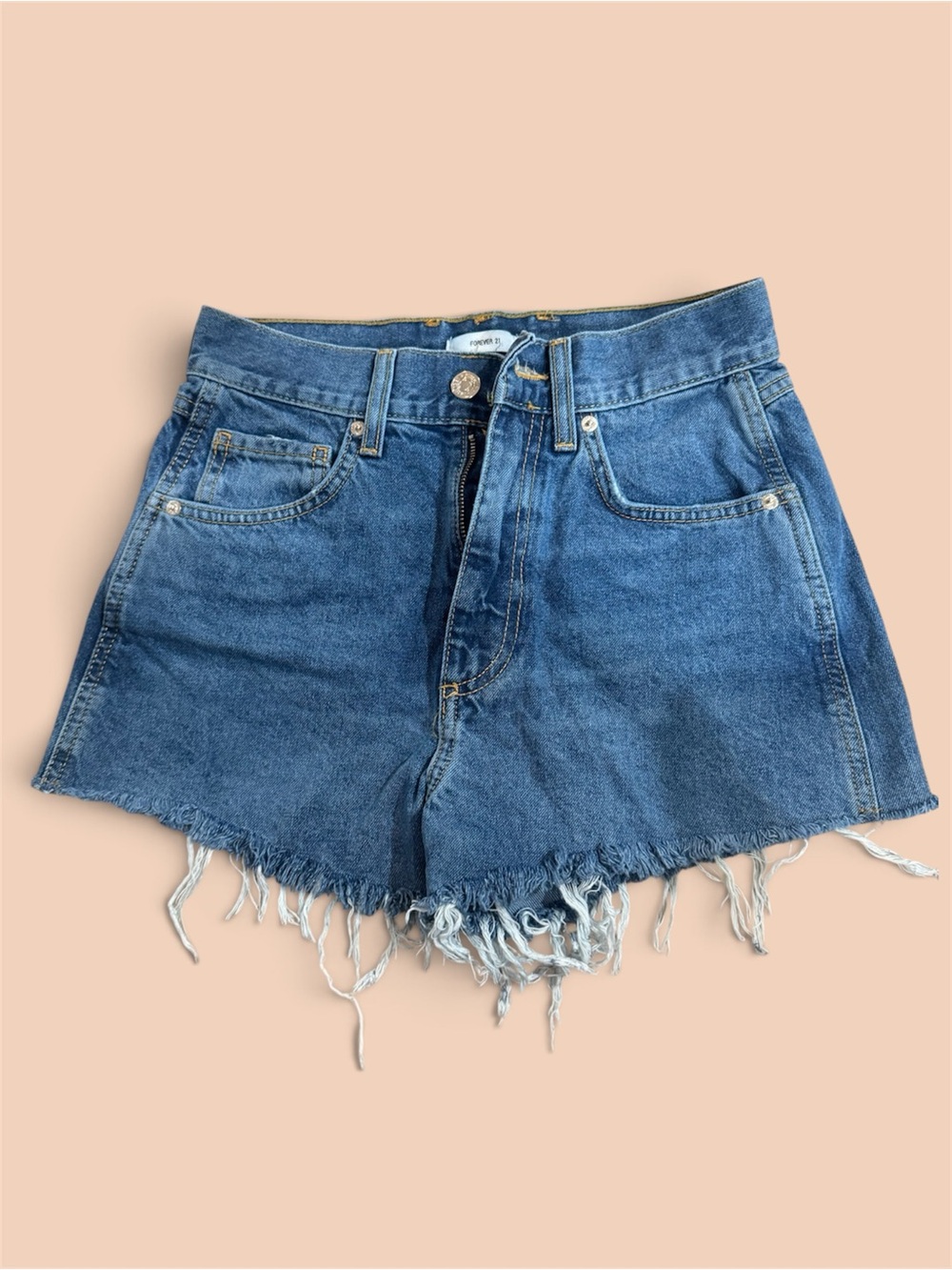 Forever 21 Blue High-Waist Frayed Denim Shorts